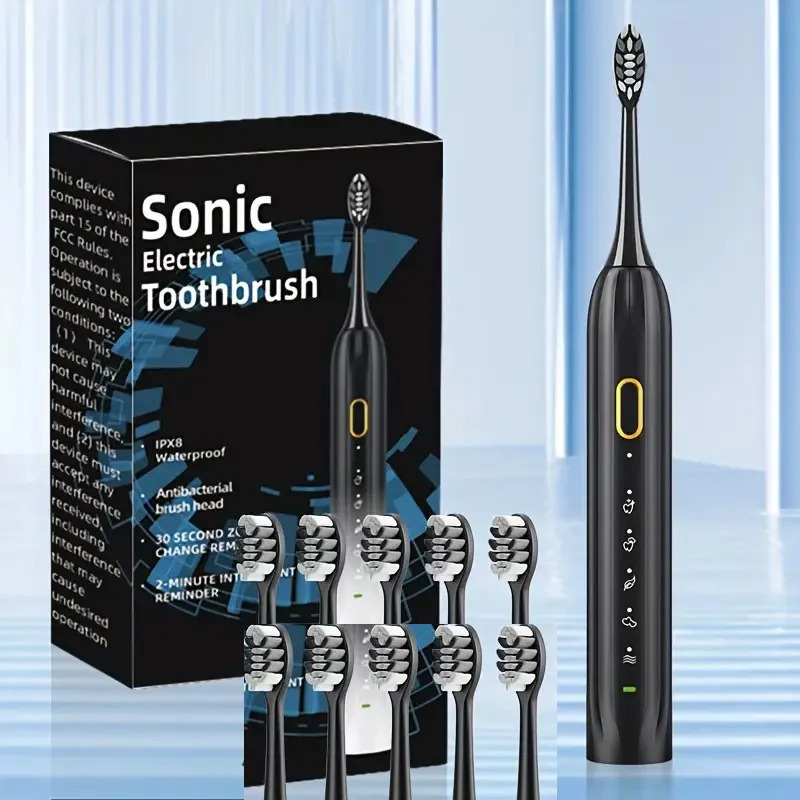 Electric Toothbrush Rotary Cleaning Teeth Brush Waterproof Electronic Tooth and Timer Rechargeable with 10 Head 250519