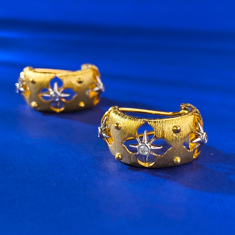 New Italian Handcrafted Gold Filigree Earrings with Floral Design for Women