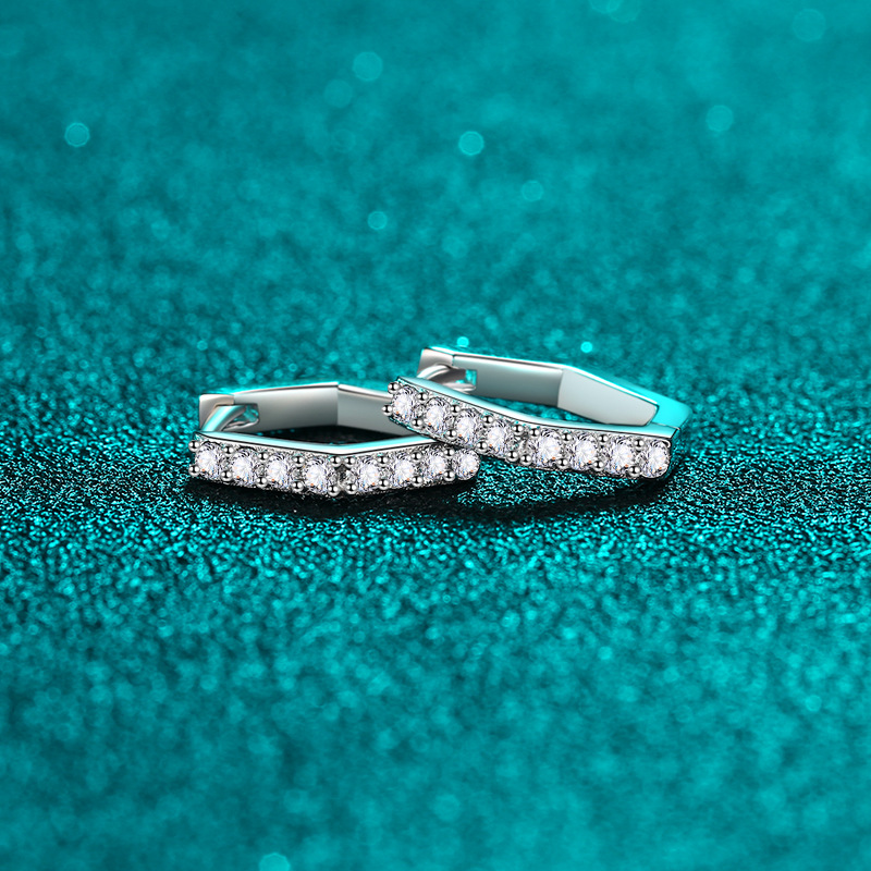 S925 Silver Hexagonal Moissanite Earrings with Simple Diamond Pave for Women | Elegant Minimalist Studs for Everyday Wear