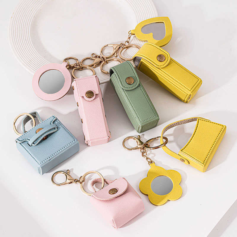 Change Mouth Red Envelope Creative Mirror Keychain Small Pendant PU Leather Car Bag Hanging Accessories