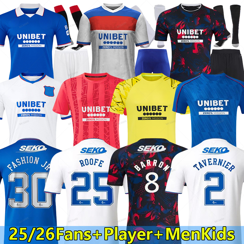 25 26 Rangeres Soccer Jerseys 2025 2026 home shirt away Glasgow COLAK ROOFE LUNDSTRAM HAGI BARKER MORELOS TAVERNIER KENT TILLMAN 3RD Football man kids kit size 16-XXL