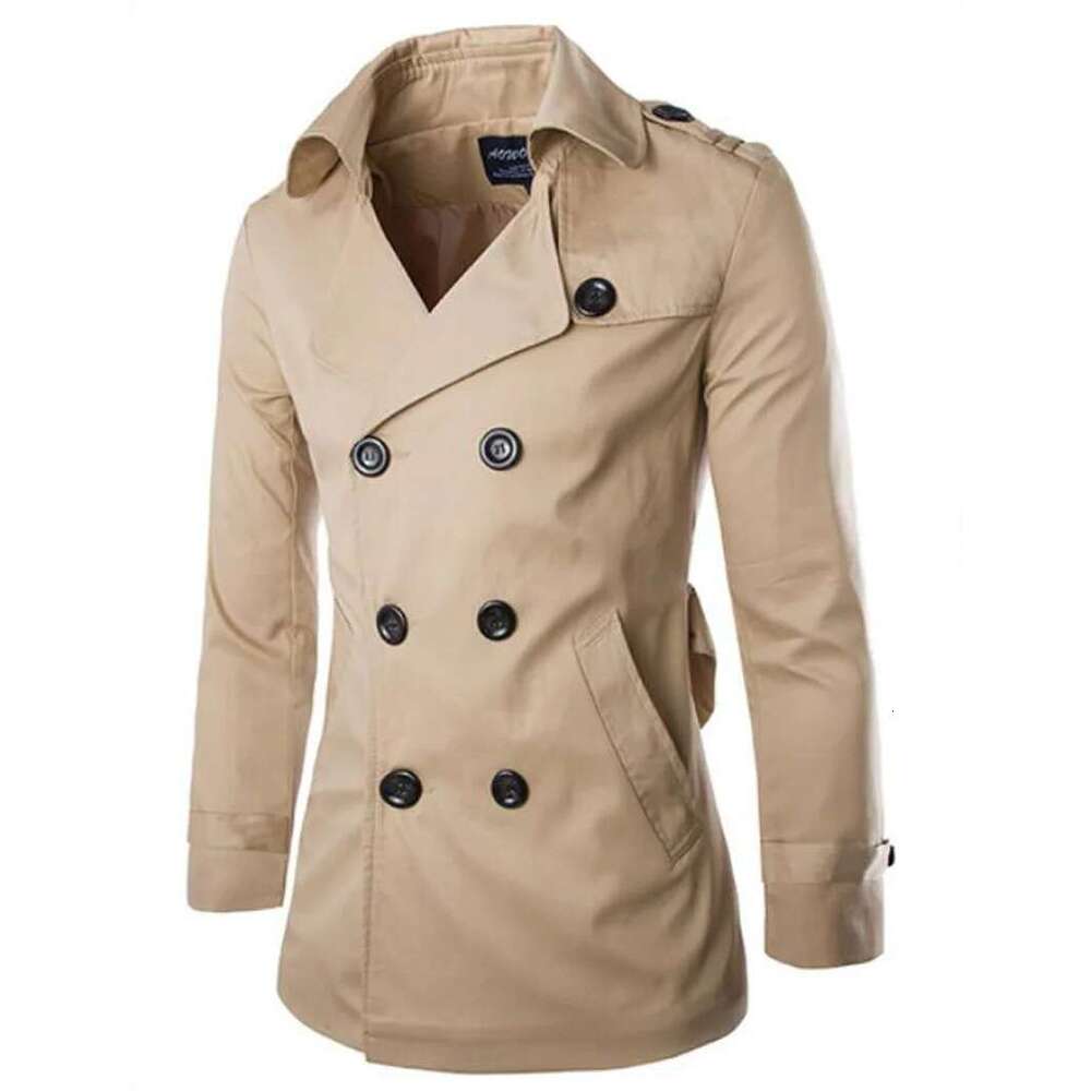 Mens Spring Autumn Windbreak Overcoat 100% Cotton Men Trench Coats With Belt Male Pea Coat Double Breasted Peacoat W04 Designer