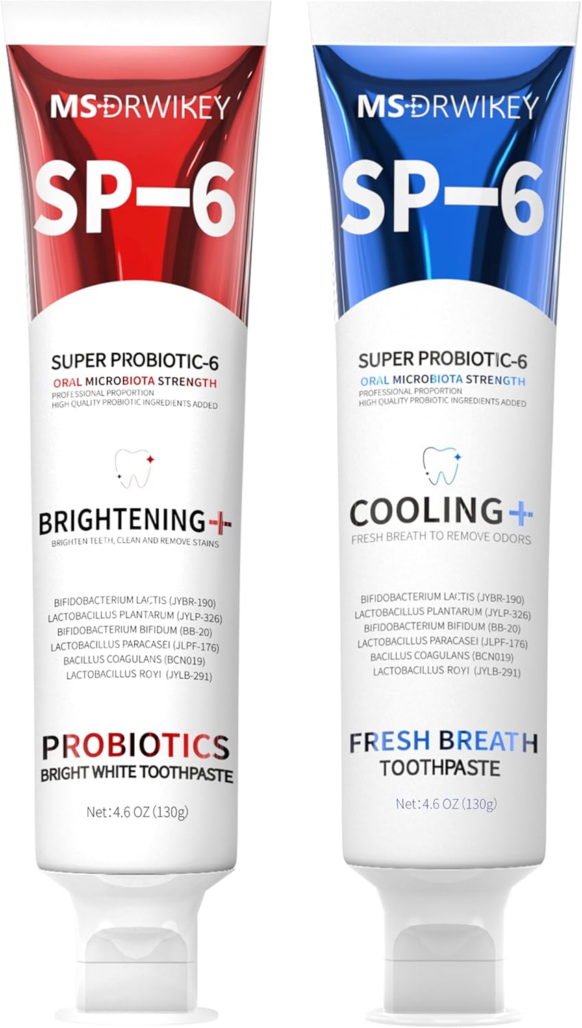 MSDRWIKEY 2-Pack Toothpaste - SP-6 Whitening Toothpaste (6 Probiotics), 7Pro Intense Whitening Toothpaste (7 Probiotics), SP-6 Fresh Breath Fluoride-F
