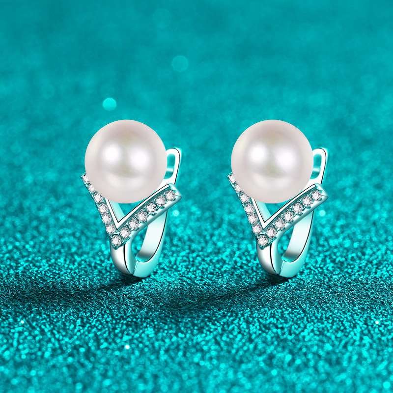 Women's Sterling Silver Jewelry: Luxury 925 Ear Studs Featuring Real Pearls & Mois