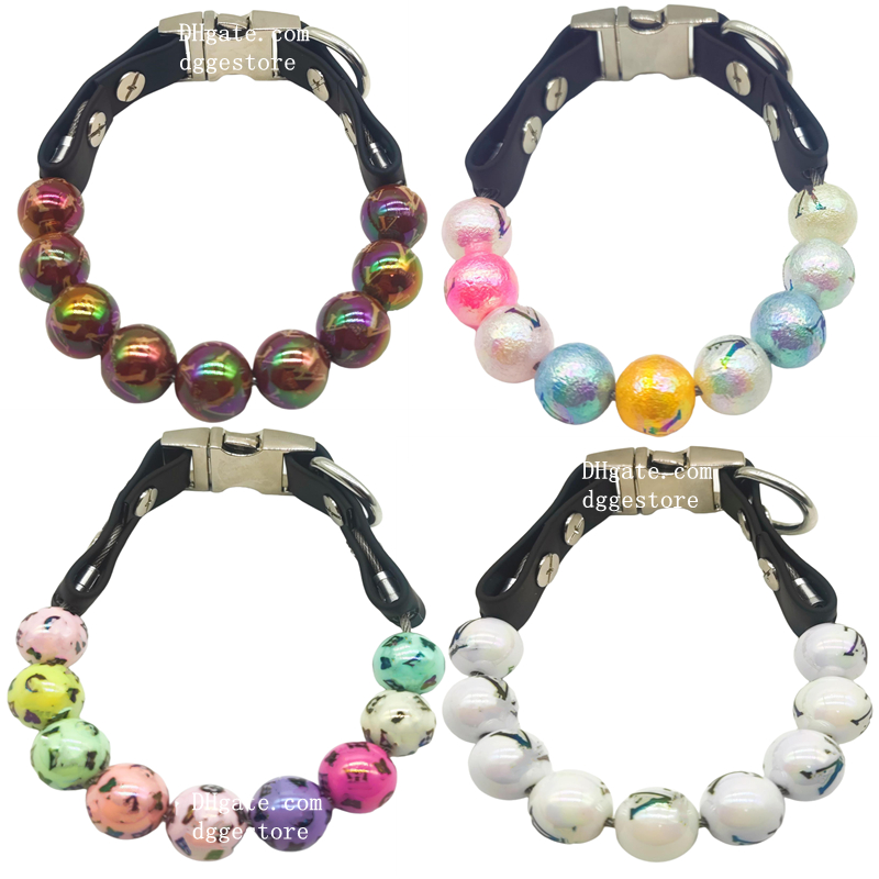 free shipping Designer Pet Collar for Small Dogs Beaded Silicone Dog NecklaceLetter Pattern Handmade Pretty Pearls Perla (Colorful) B281