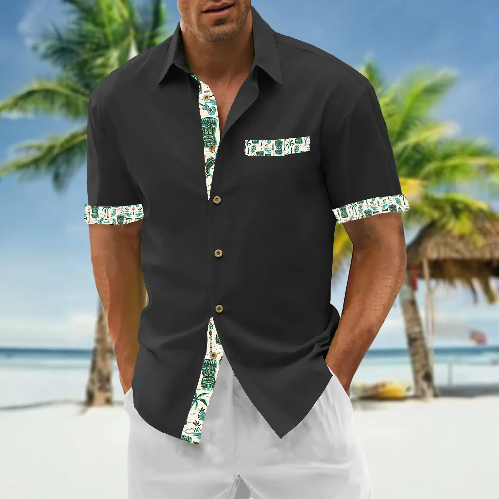 Tiki Hawaiian Shirts For Men Mens Shirt 3d Printed Short Sleeved Shirt Simple Casual Tops Loose Oversized Men Clothing 250516