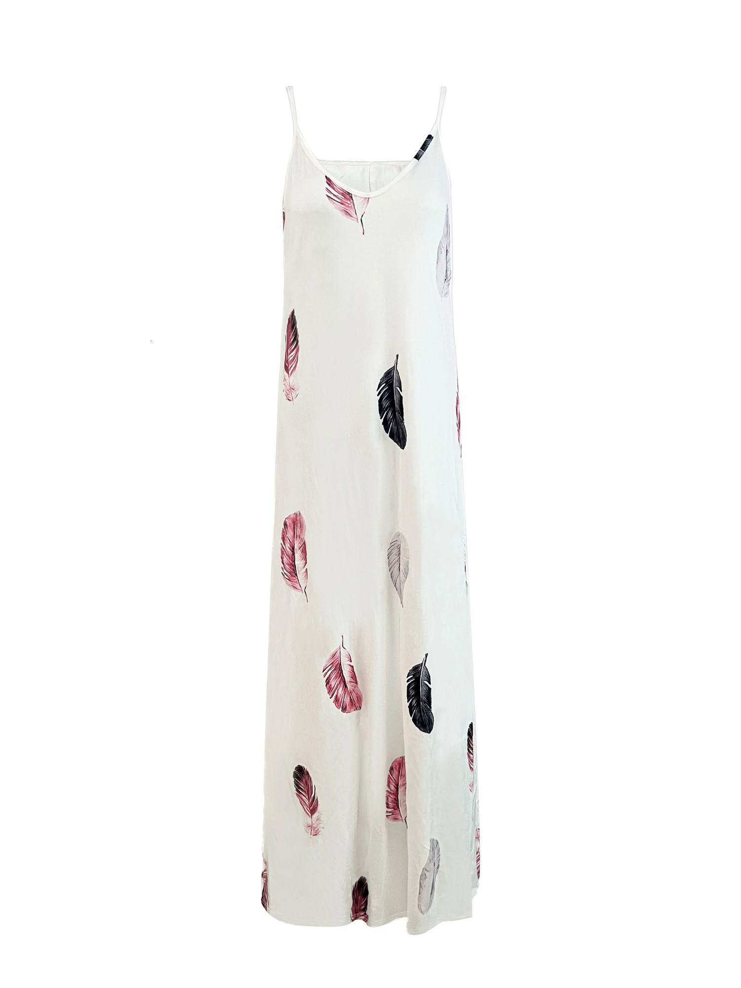 Europe and America Plus Size Womens Cross border Summer Sexy V-neck Feather Print Sling Dress 250520
