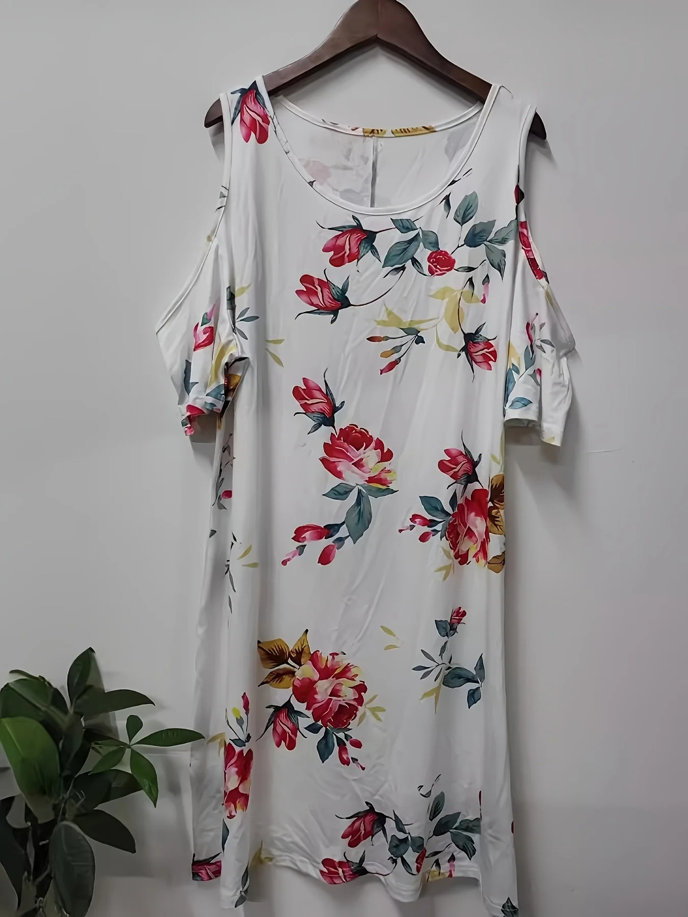 plus size womens round neck off-shoulder print large-size T-shirt dress woman 250520