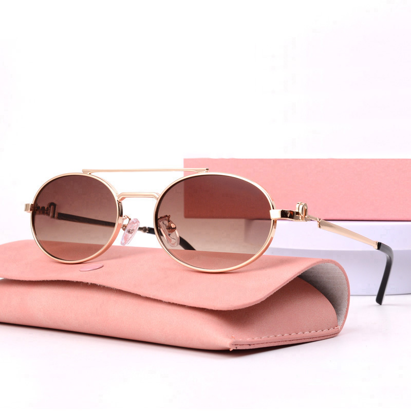 Luxury Sunglasses for women Classic Metal Alphabet Design Sunglasses Oval Frame Outdoor Travel Sun Protection Eyewear