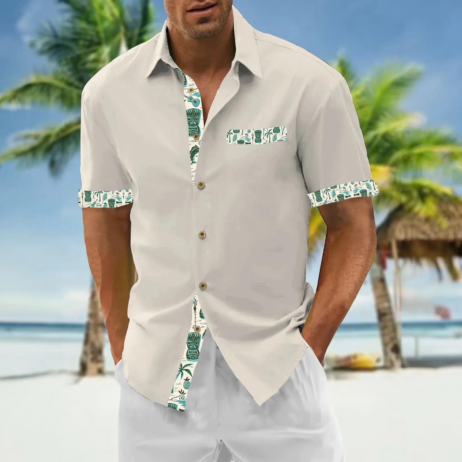 Tiki Hawaiian Shirts For Men Mens Shirt 3d Printed Short Sleeved Shirt Simple Casual Tops Loose Oversized Men Clothing 250516