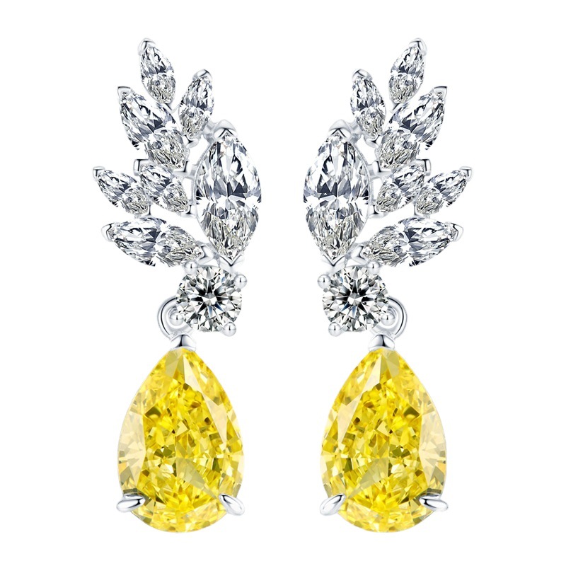 Charming Floral-Inspired Drop Studs Featuring Shimmering Yellow Stones Set in High-Quality Sterling