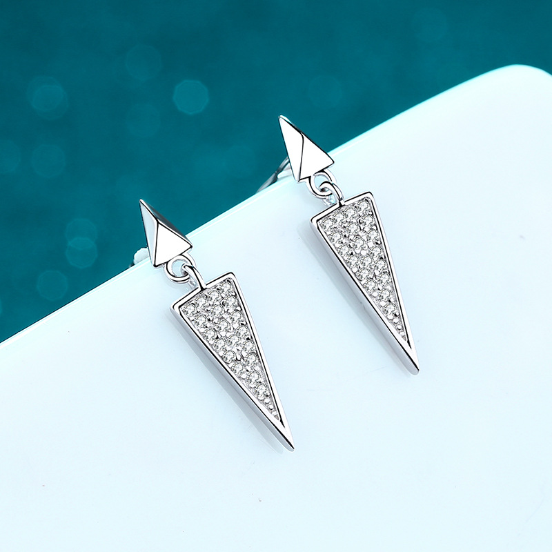 S925 Sterling Silver Earrings with Zirconia, Triangular Design, Hypoallergenic, Elegant Drop Earrings for Women
