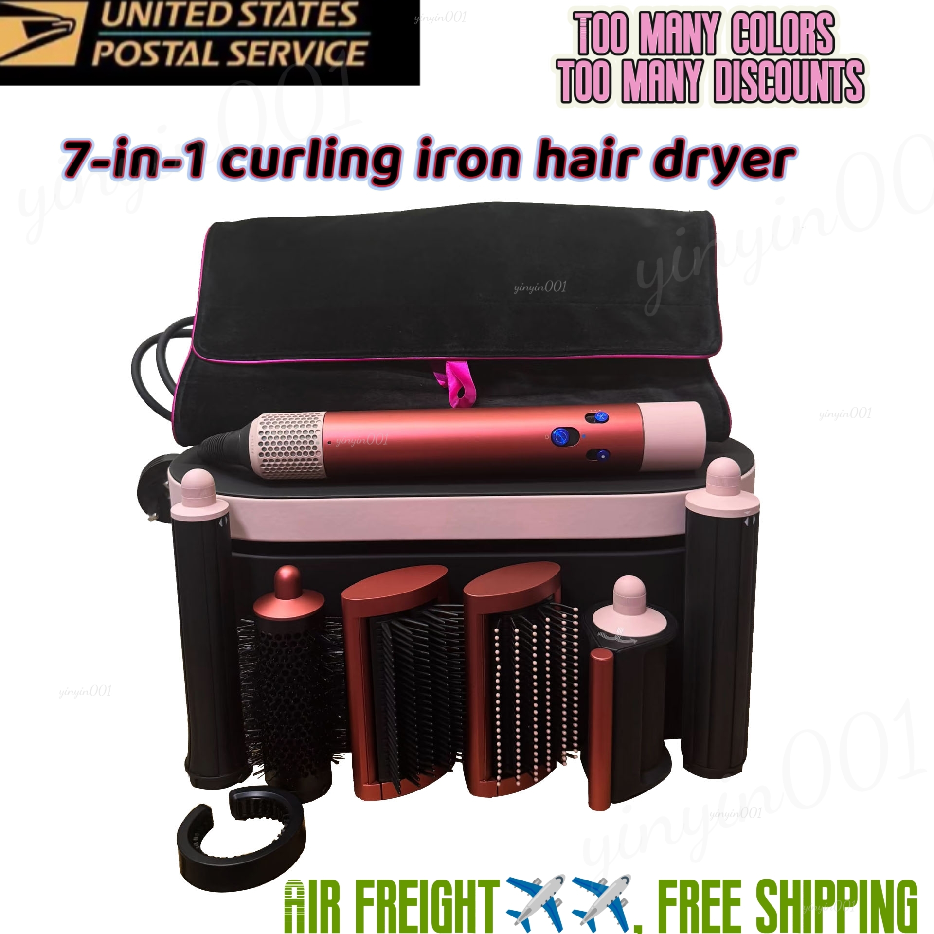 7-in-one negative ion hair straightening tool, quick heating and anti-burn salon-shaped portable gift box, 110v~220v, for household use