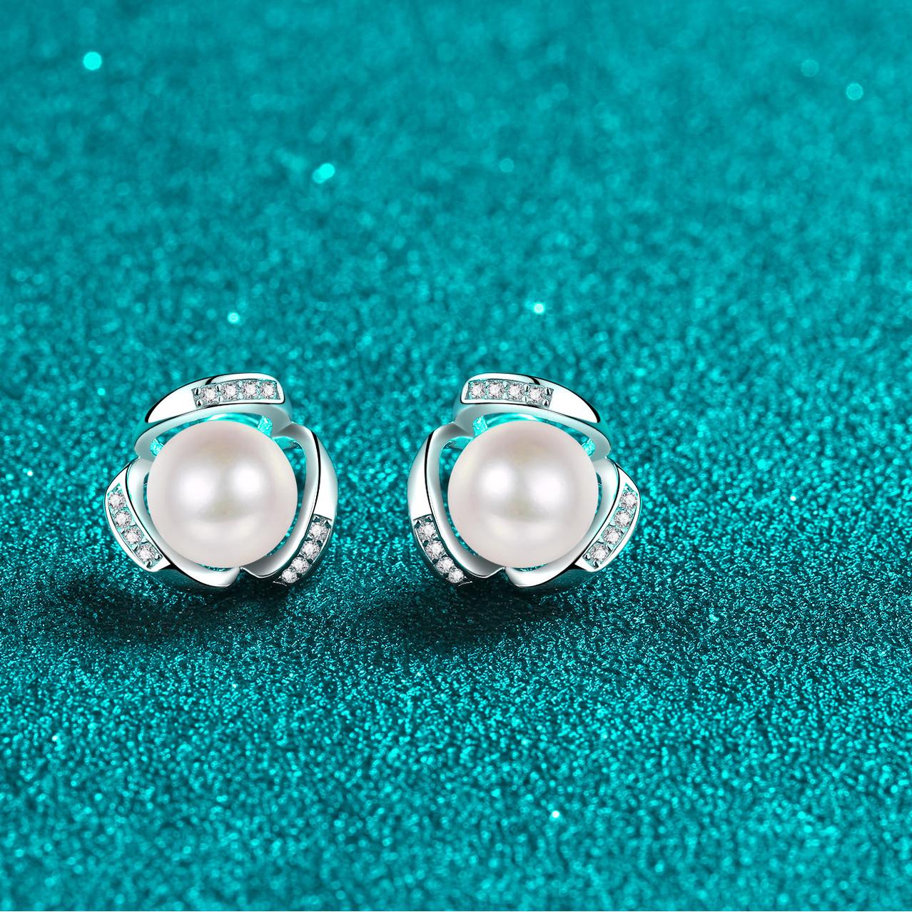 Elegant 925 Sterling Silver Earrings with Moissanite and Freshwater Pearls, PT950 Gold Plated Stud Earrings for Women