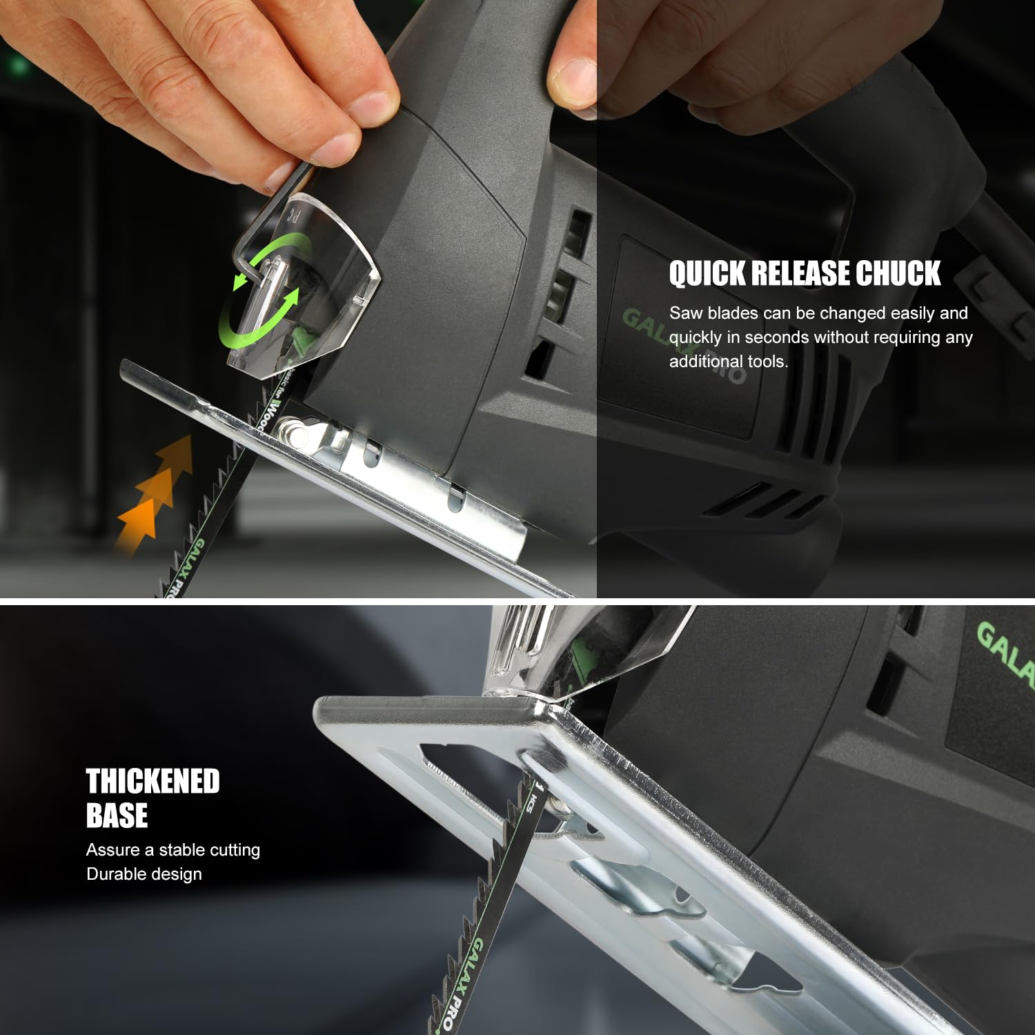 GALAX PRO 3.3Amp Jig Saw 3000 RPM No Load Speed Jigsaw with Lock-on Button Cutting Angle 45 Degree 2pcs Cutting Blades