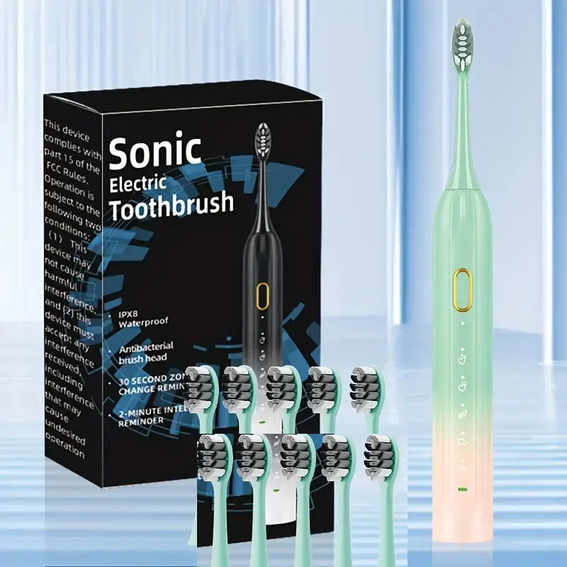 Electric Toothbrush Rotary Cleaning Teeth Brush Waterproof Electronic Tooth and Timer Rechargeable with 10 Head 250519