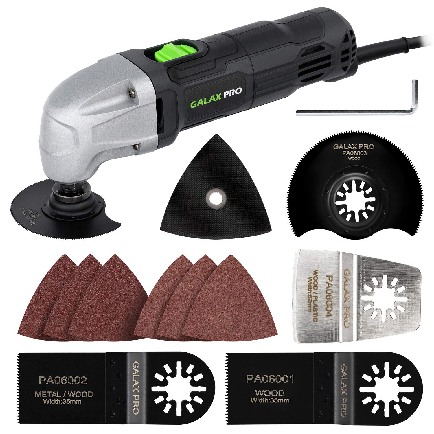 GALAX PRO 22000 OPM 1.5A Oscillating Multi Tool 3 Degree Oscillating Angle with 3 Pieces Saw Blades 1 Piece Semi Circle Blade Sanding Plate 6 Pieces S