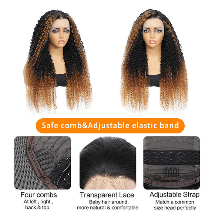 18-30 inches 13x6 1B/30 # lace front waterwave wig for human | Women's curly wig human hair with free stitching and natural hairline