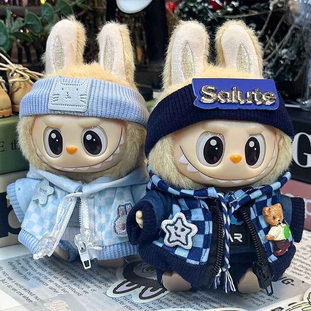 For Labubu 17cm Doll Clothes Outfit Accessories for Korea Kpop Exo Labubu V1 V2 Idol Sitting Party Sporty Zip-up Clothing W250521