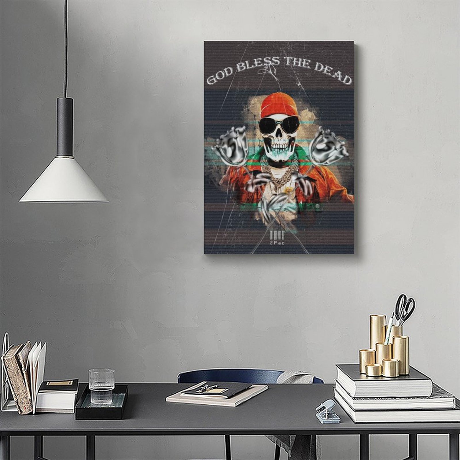 Painting Skull Music Poster Rapper Hiphop Singer Halloween Unframe-style Canvas Prints Wall Painting Wall Art Decor Print Picture