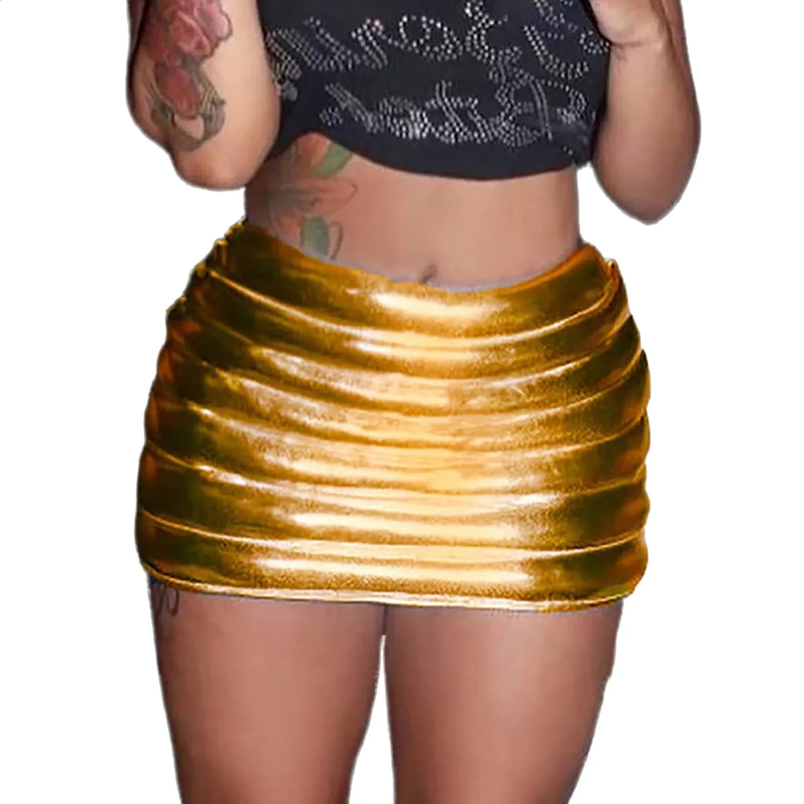 Skirt Women Trendy Plus Size Sexy Metallic Mini Skirt Glitter Skirt Club Bodycon Skirt Party Sexy Costume For Ropas De Mujeres 250520