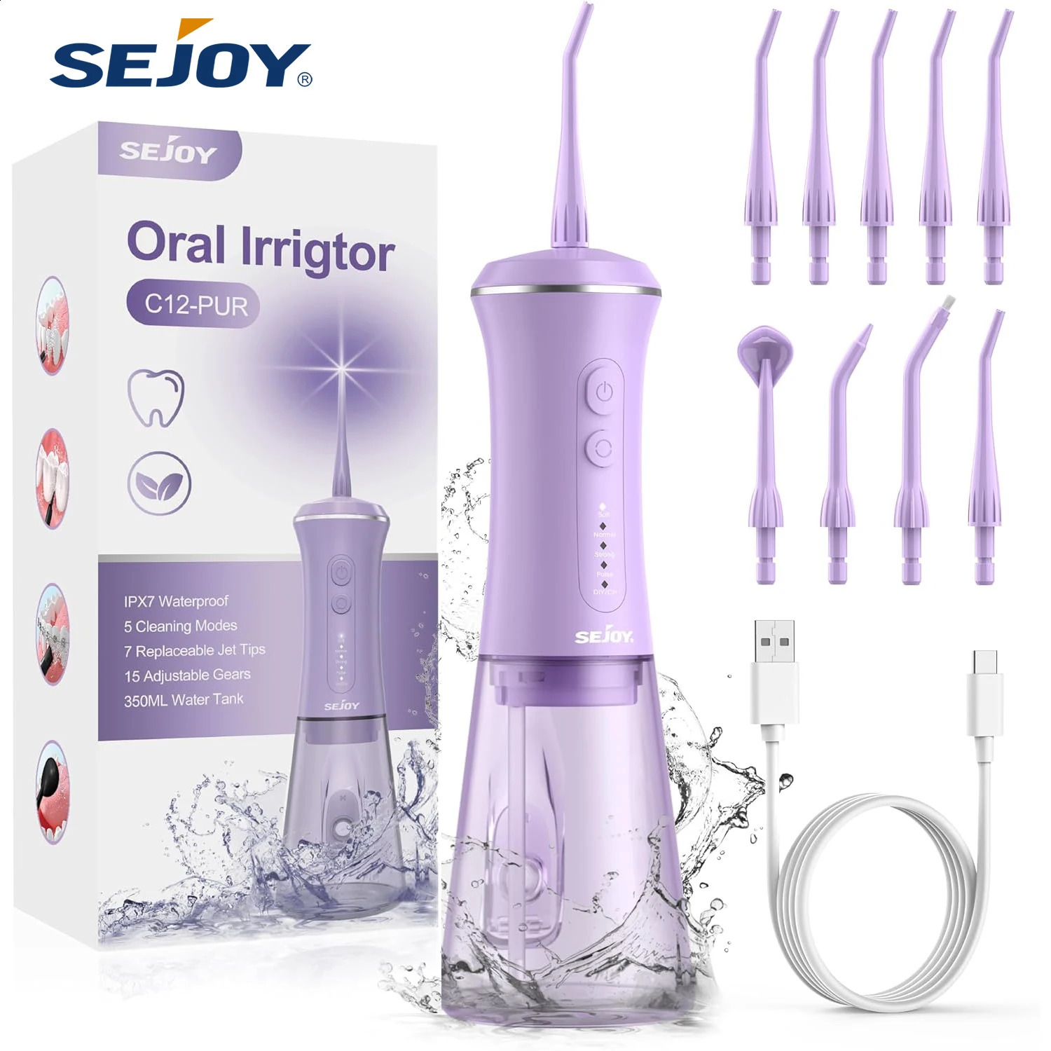 SEJOY Dental Oral Irrigator USB Rechargeable Teeth Cleaner Portable Dental Water Flosser 5 Modes IPX7 Mouth Washing Machine 350m 250520