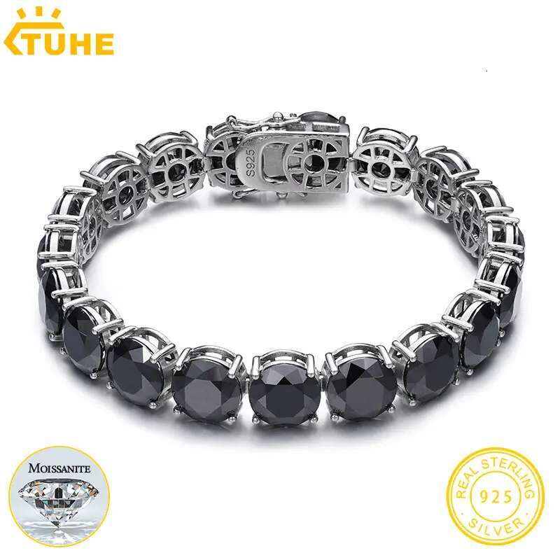 Unisex Fine Black Moissanite Tennis Bracelet For Men Women 925 Silver Bracelet GRA 100% VVS1 D Color Moissanite With Certificate