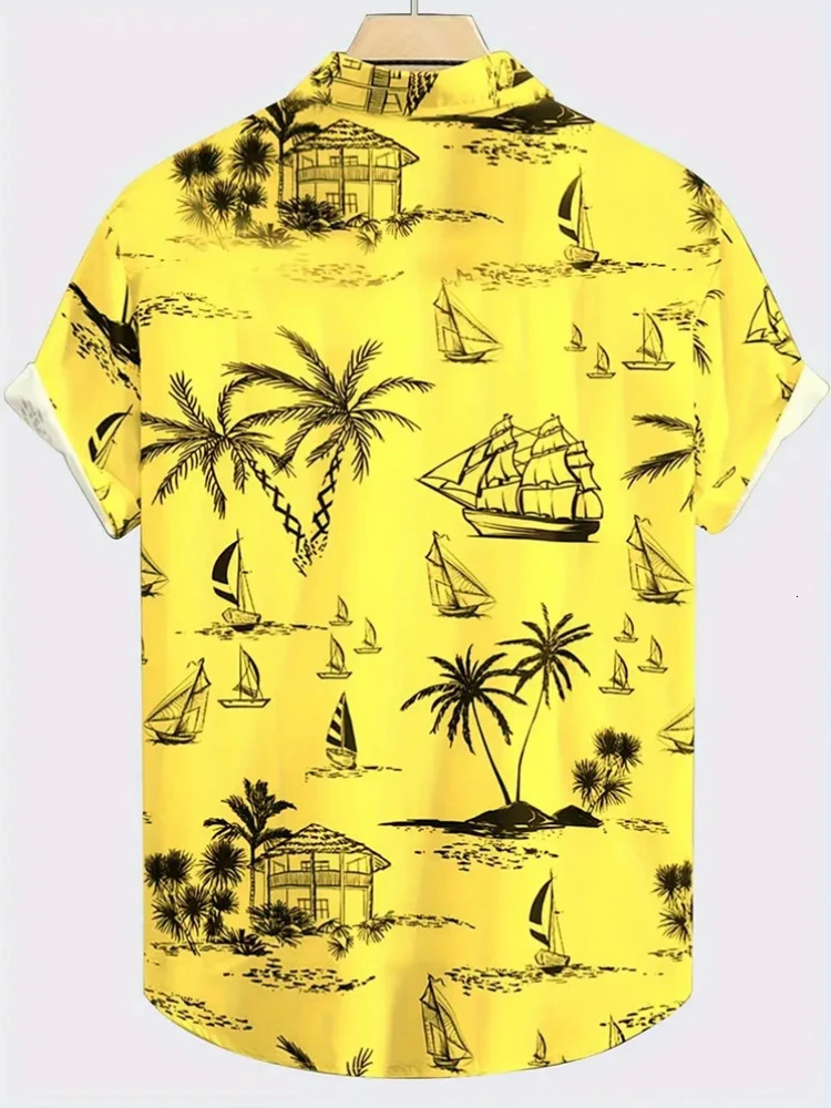 Summer Mens Shirt Coconut Tree 3d Print Casual Short Sleeve Lapel Tops Beach Casual Hawaiian Shirt Men Oversized Shirts For Men 250516