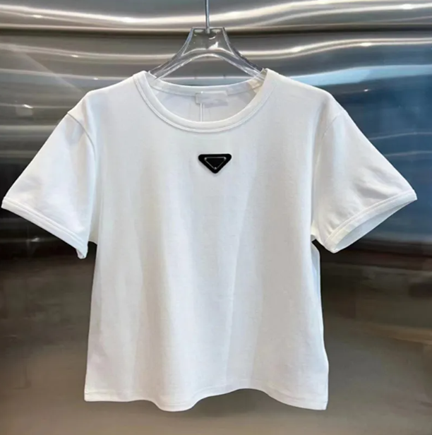 Womens designer t shirt womens tshirt summer fashion pure cotton round neck slim fit triangle logo white tshirts simple versatile breathable women short sleeves top