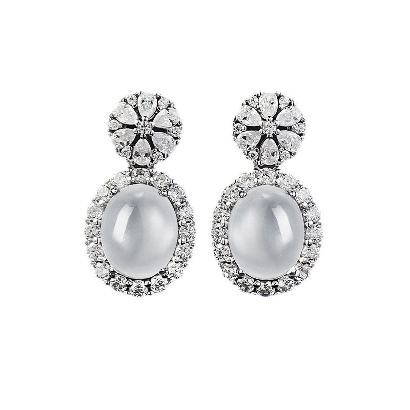 Exquisite S925 Sterling Silver Glass Pearl Earrings with Full-Cubic Zirconia Embellishment, Perfect for Brides and Special Occasions