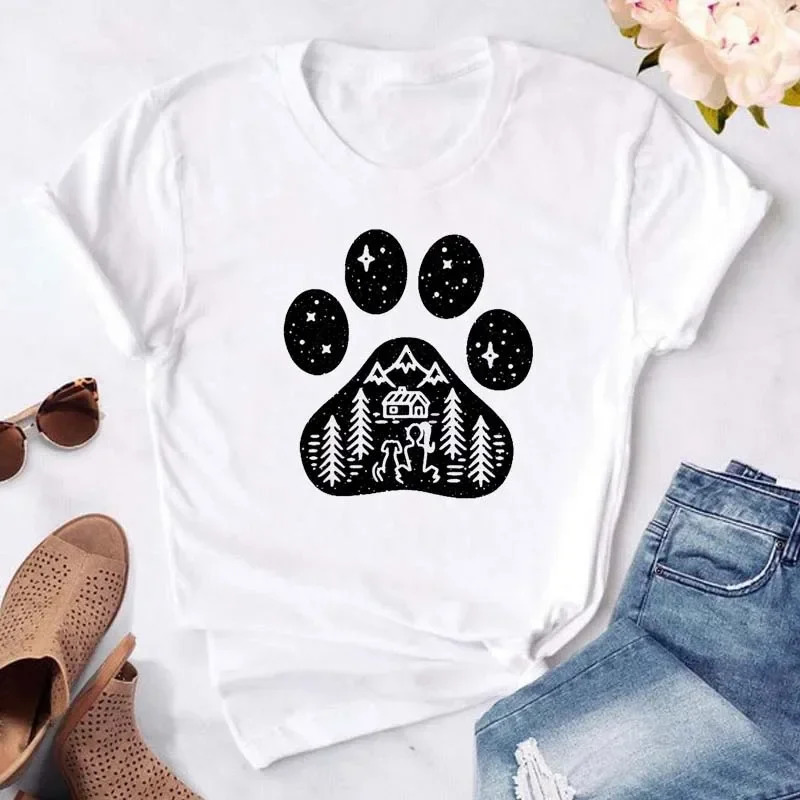 Cartoon T-shirt Funny Dog Paws T-shirt Summer Fashion Aesthetic Tshirts Maycaur Heart Paws Print T Shirt Women Clothing 250517