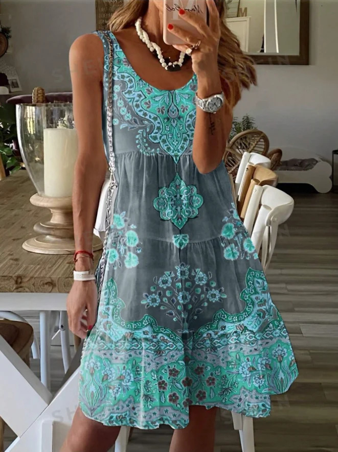 Europe and America Plus Size Womens Cross border Summer Fashion Printed Dress 250520