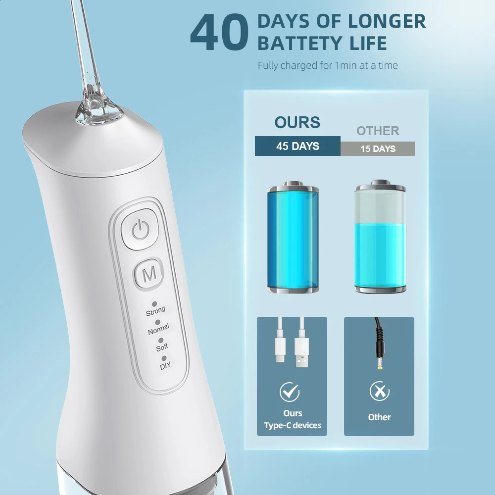 Oral irrigator USB charging portable water flosser with four modes 300ML water tank waterproof oral cleaner 250520