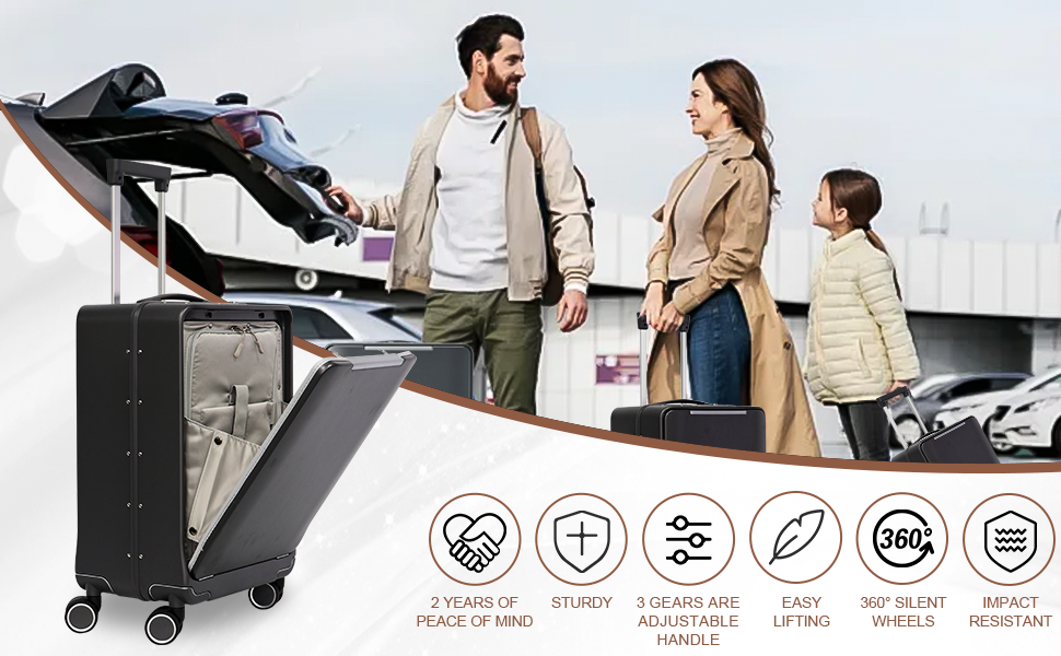 Carry On Suitcase with TSA Lock, 20-Inch Grey White Silver PC Front-Opening Luggage for Personal Travel and Business Luggage