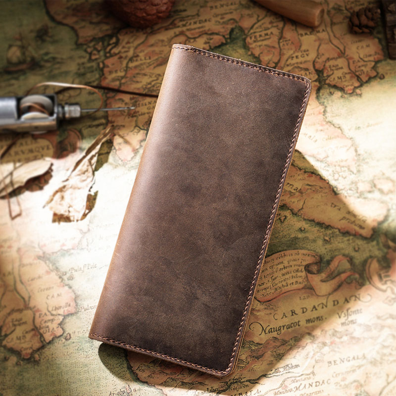 Crazy Horse Leather First Layer Cowhide Men's Womens Hand Long Wallet Card Bag business card holder