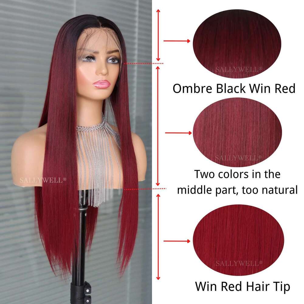 13x4 Bury Straight Lace Front 3T Color With Natural Hairline Heat Resistant Fiber Hair Synthetic Wig Pre Plucked