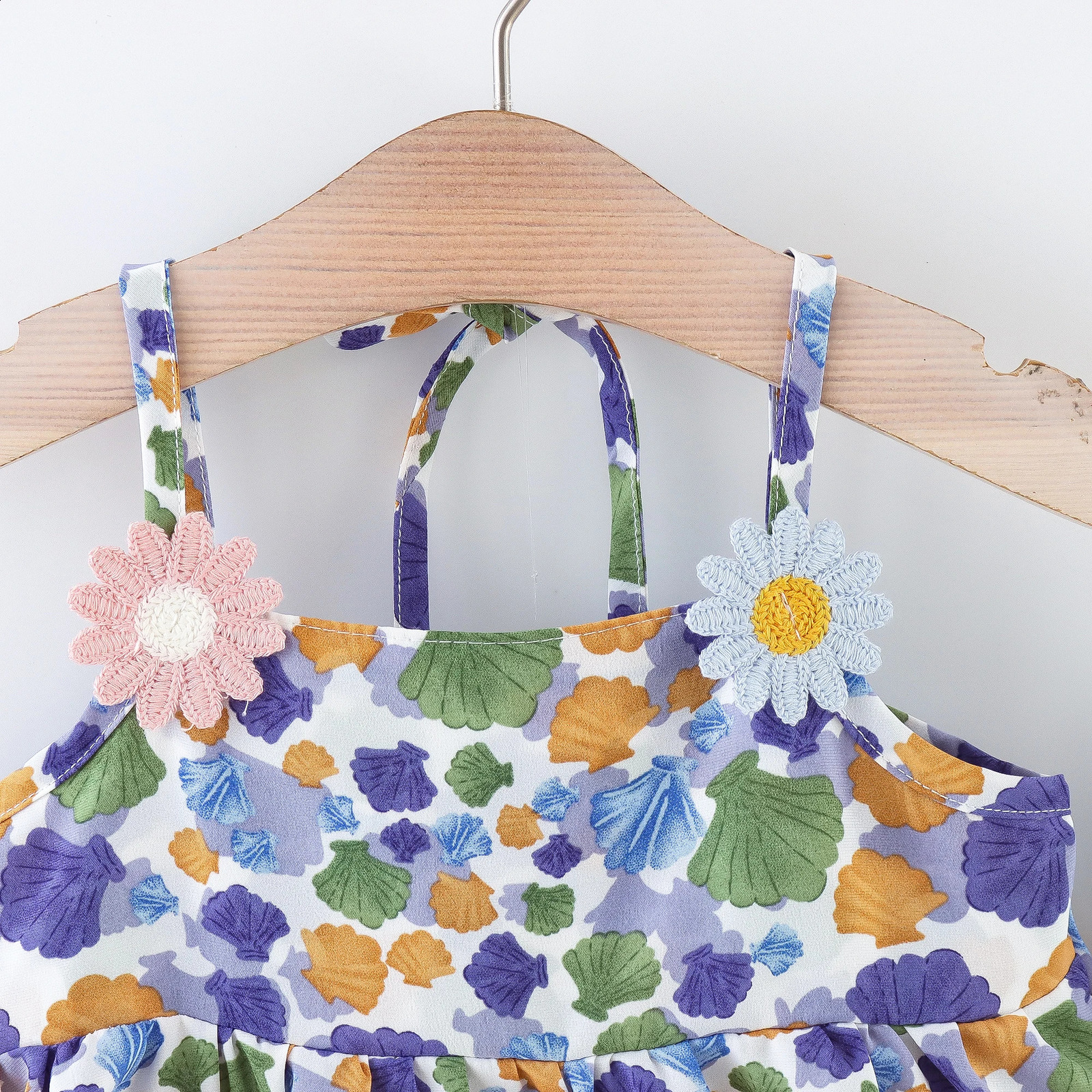 Summer 2pieceset baby girl suspender set cartoon colored shell print daisy shorts childrens clothing 250517z