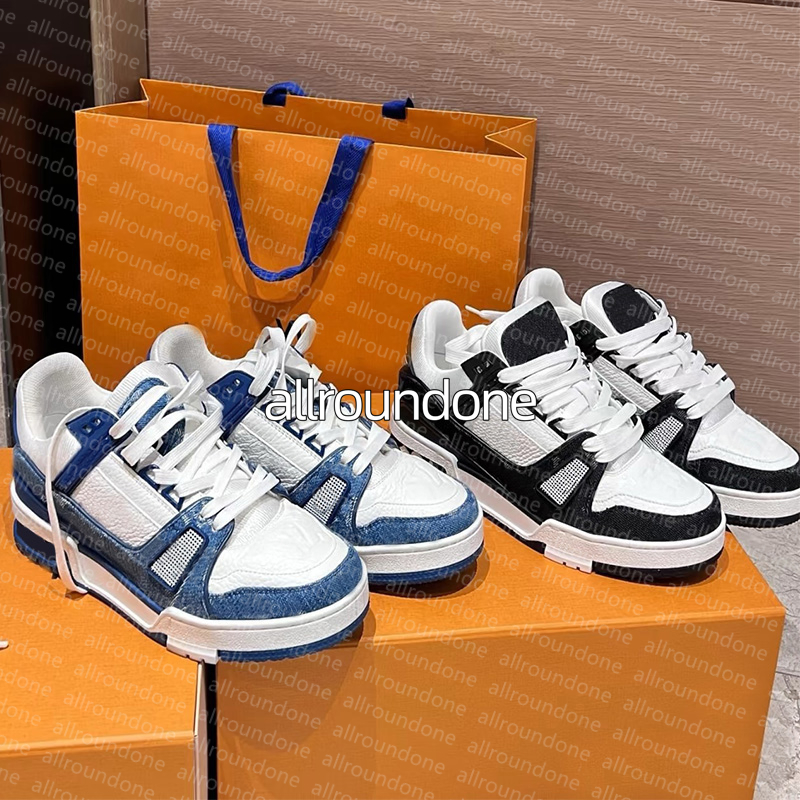 Casual shoes Trainers shoes Designer shoes man Trainers Low Calfskin Leather Sneaker Embossed Sneaker white black sky blue green Vintage denim pink trainers 35-45