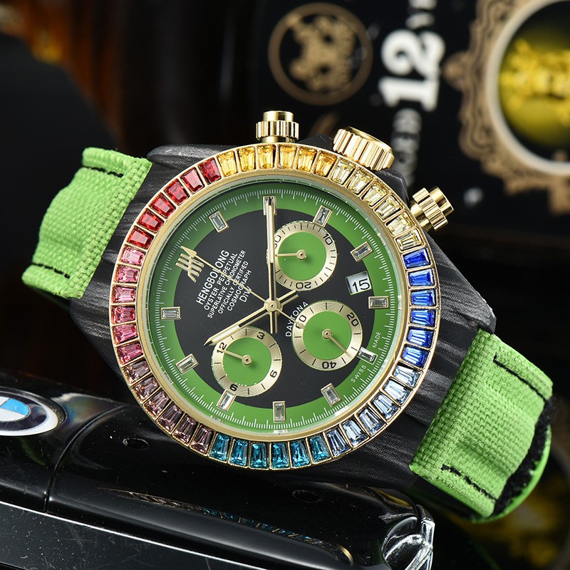 New style diamond-studded Velcro watch for business and leisure use Six-hand calendar quartz watch Light luxury watch for men and women