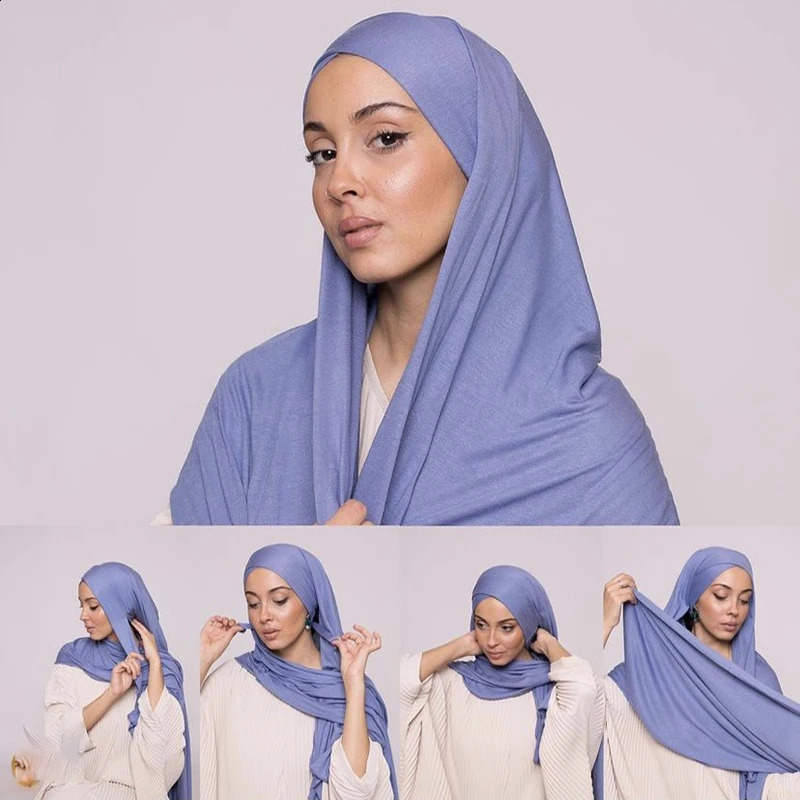 Muslim Cross Jersey Instant Hijab Tie-back Instant Shawl Scarf Headband Women Custom Solid Color Headwrap 250520