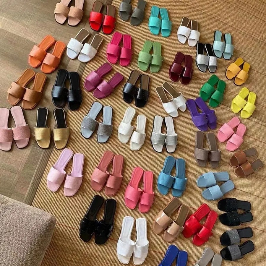 Designer Sliders Women Sandals Fashion Leather Rubbers Soft Slippers Summer Flat Heel Black White Mule Slides Ladies Beach Brown Sandal Party Wedding Slipper Shoes