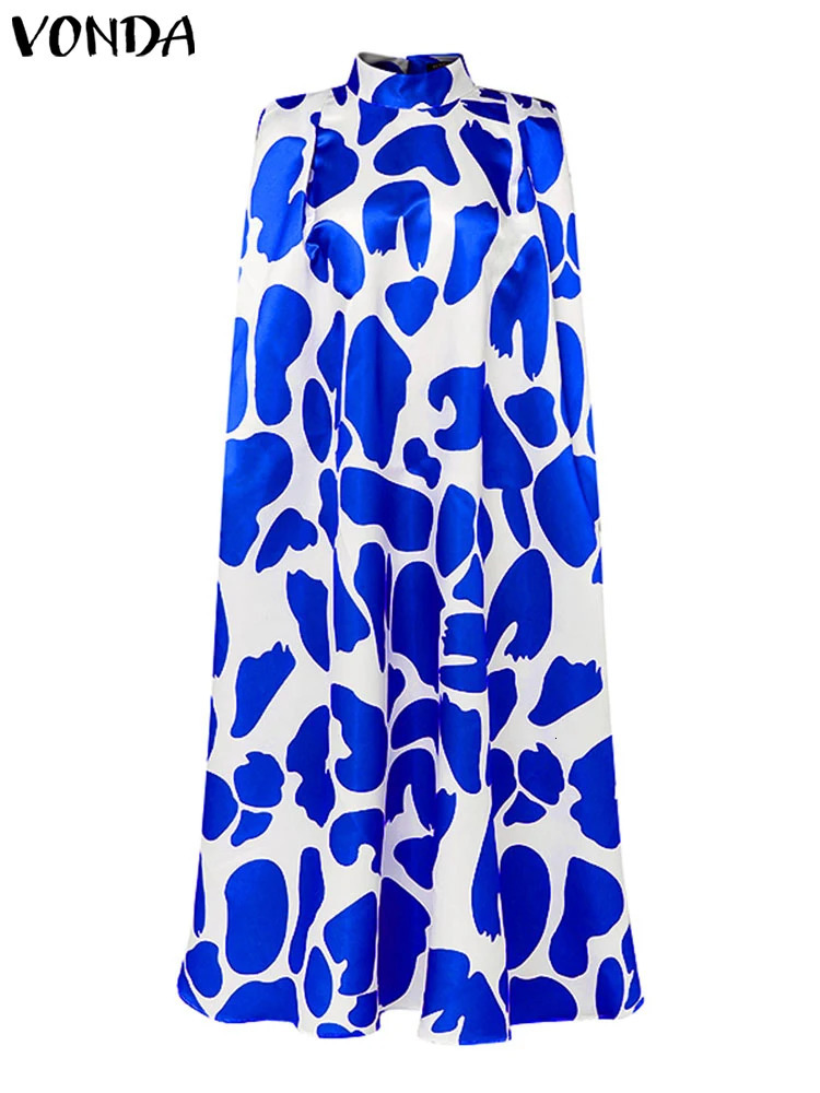 VONDA Women Elegant Printing Maxi Long Dress Casual Stand Collar Robes Bohemian Bat-wing Sleeve Party Vestidos Oversized 250519