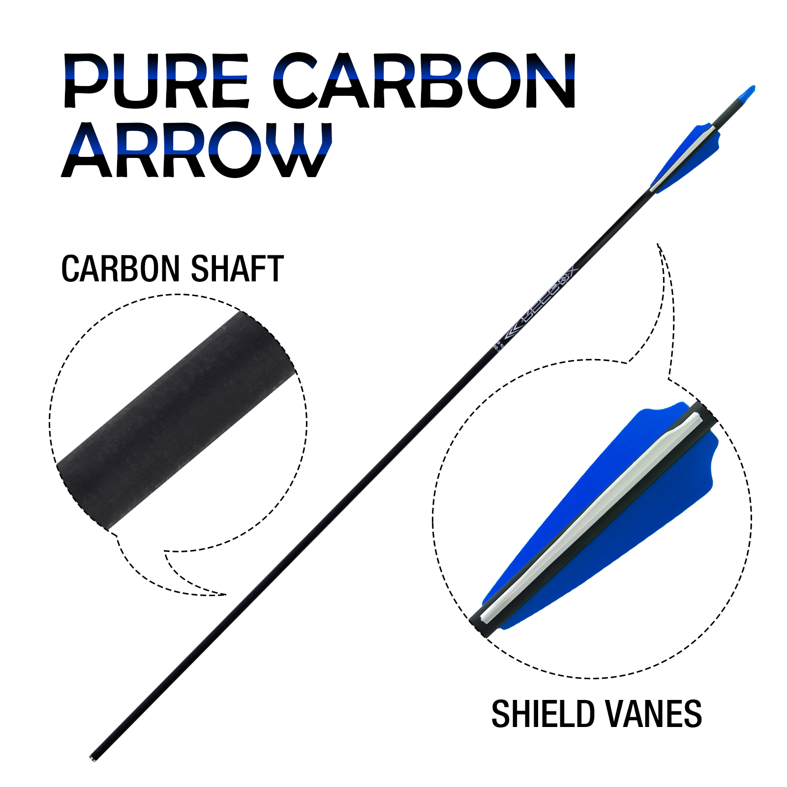 Without Arrowheads Archery Targeting Arrows 31inch Spine250-600 Training Arrows 6.2mm Carbon Hunting Arrows Practice Arrows for Recurve Bow & Compound