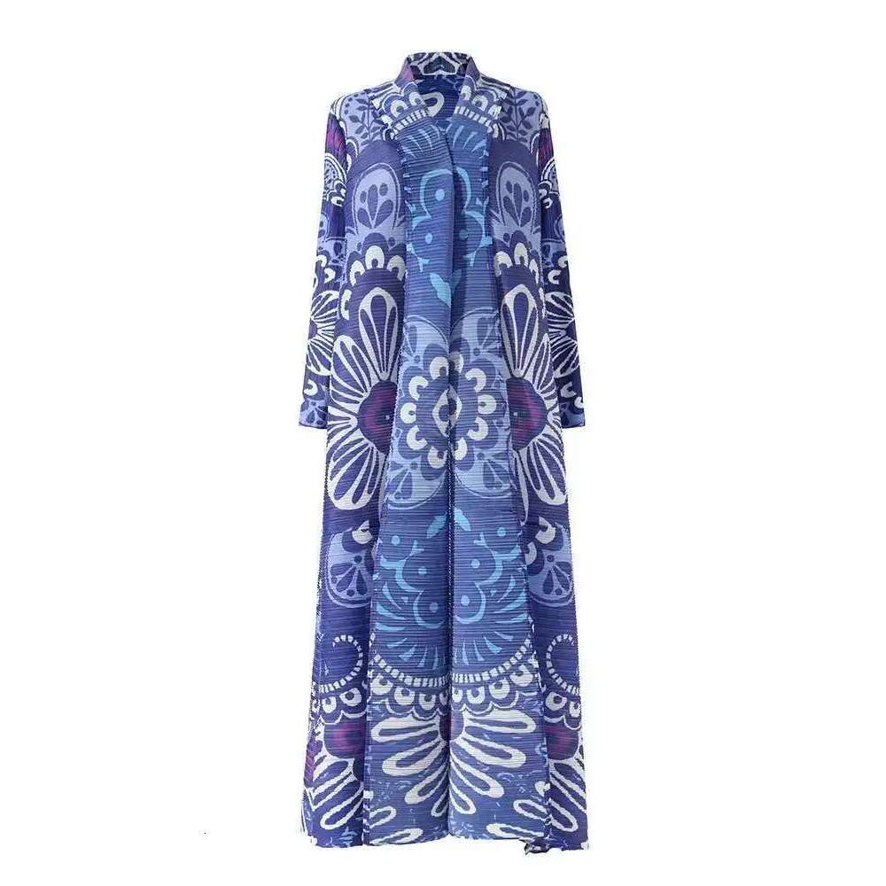 LANMREM Printed Pleated Cardigan For Women Long Sleeves Loose Big Size Female Vintage High End Windbreaker 2025 Spring 2DA5781