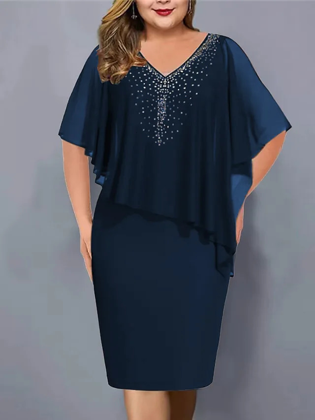 Elegant Summer Party Dress Rhinestone Decor Daily Wear Bodycon Plus Size Chiffon Lady Banquet Dress 250520