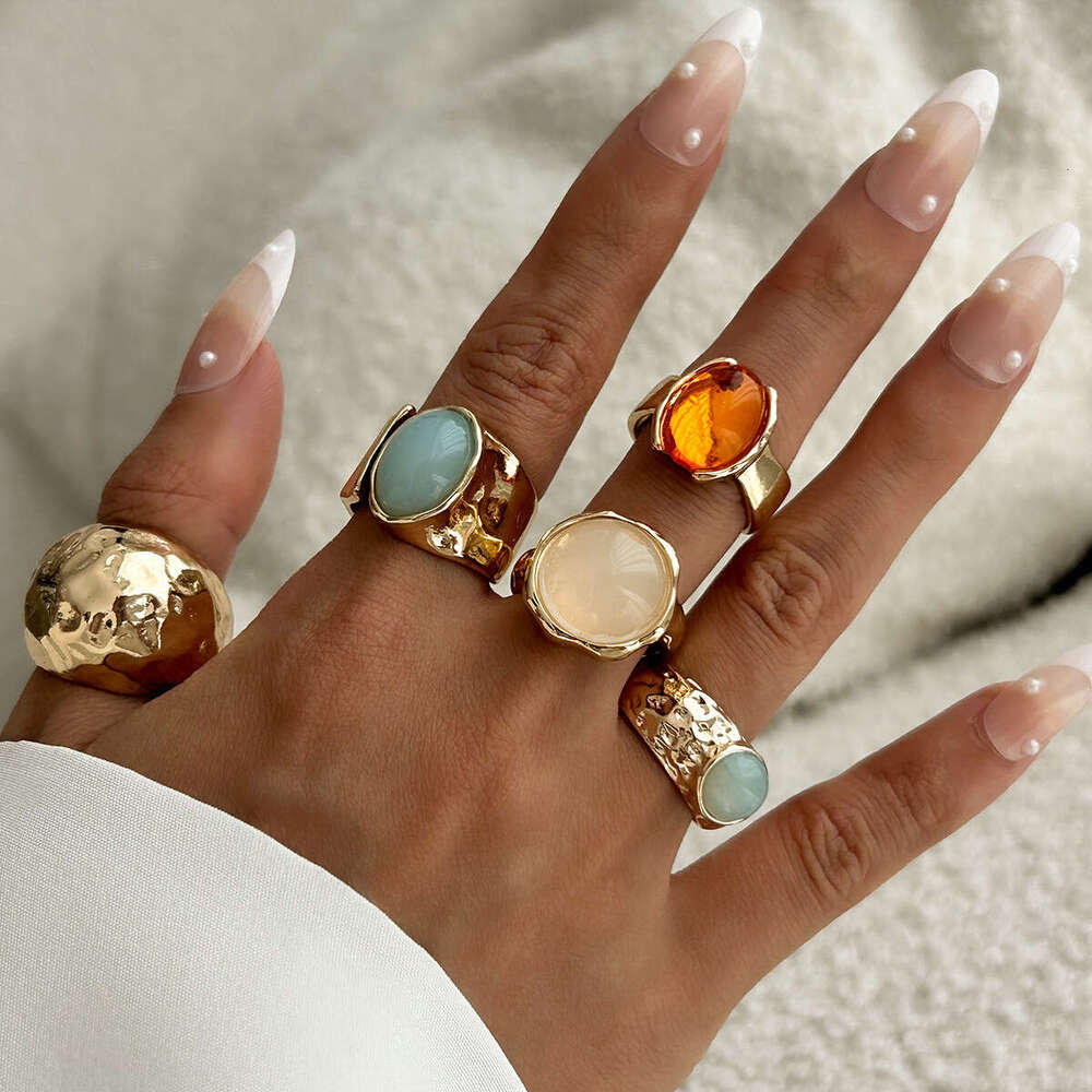 Jewelry fashion sense inlaid with acrylic ring light style irregular alloy new product