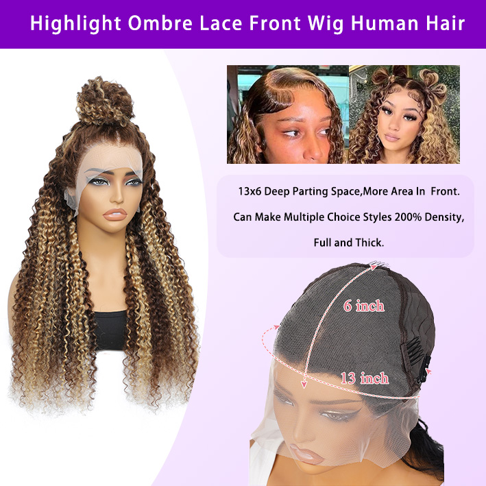 18-30 inches 13x6 4/27 # lace front wig for human hair | women's curly human hair with free stitching and natural hairline