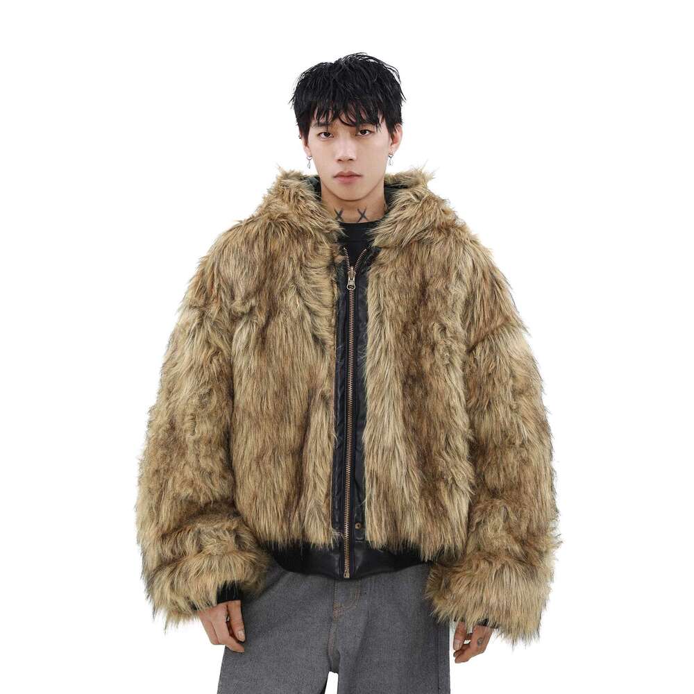 Fashion High-End Long Sleeve Jacket Cotton Clothes Men's 2024 Winter New Veet Thickened Double-Sided Fur Integrated Coat