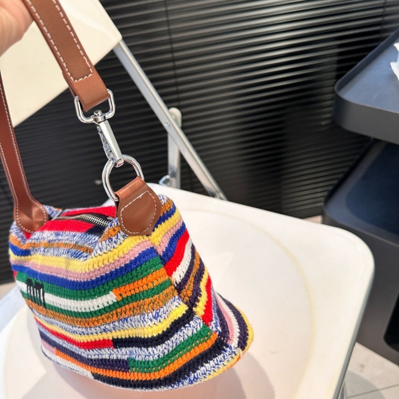 Dainty bags for women designer shoulder bag multicolor rainbow stripes underarm handbag wool thread crochet weaving purse xb226