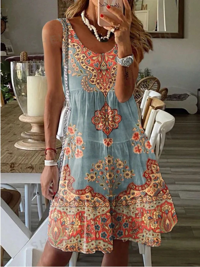 Europe and America Plus Size Womens Cross border Summer Fashion Printed Dress 250520